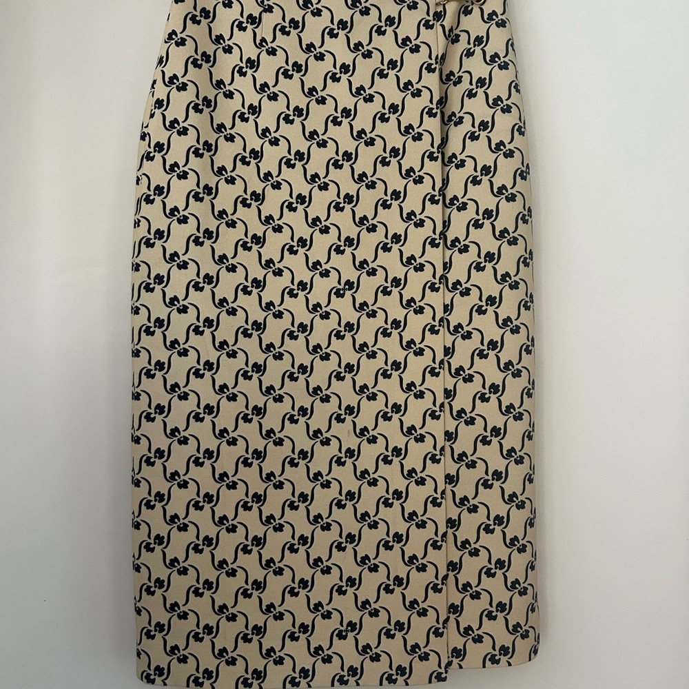 TORY BURCH WOMENS STENCIL FLORAL MIDI/PENCIL SKIRT IVORY BLACK SIZE 4